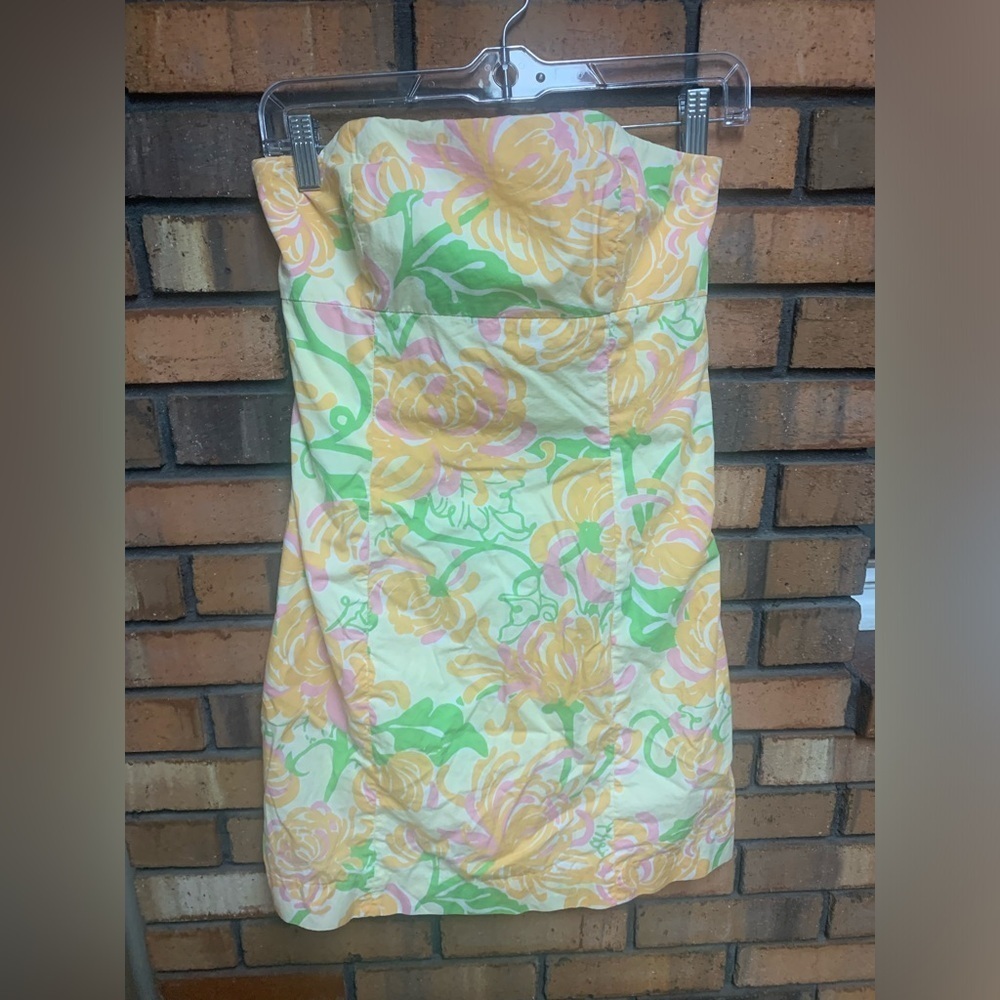 Lilly Pulitzer Strapless Dress in Yellow and Green Floral